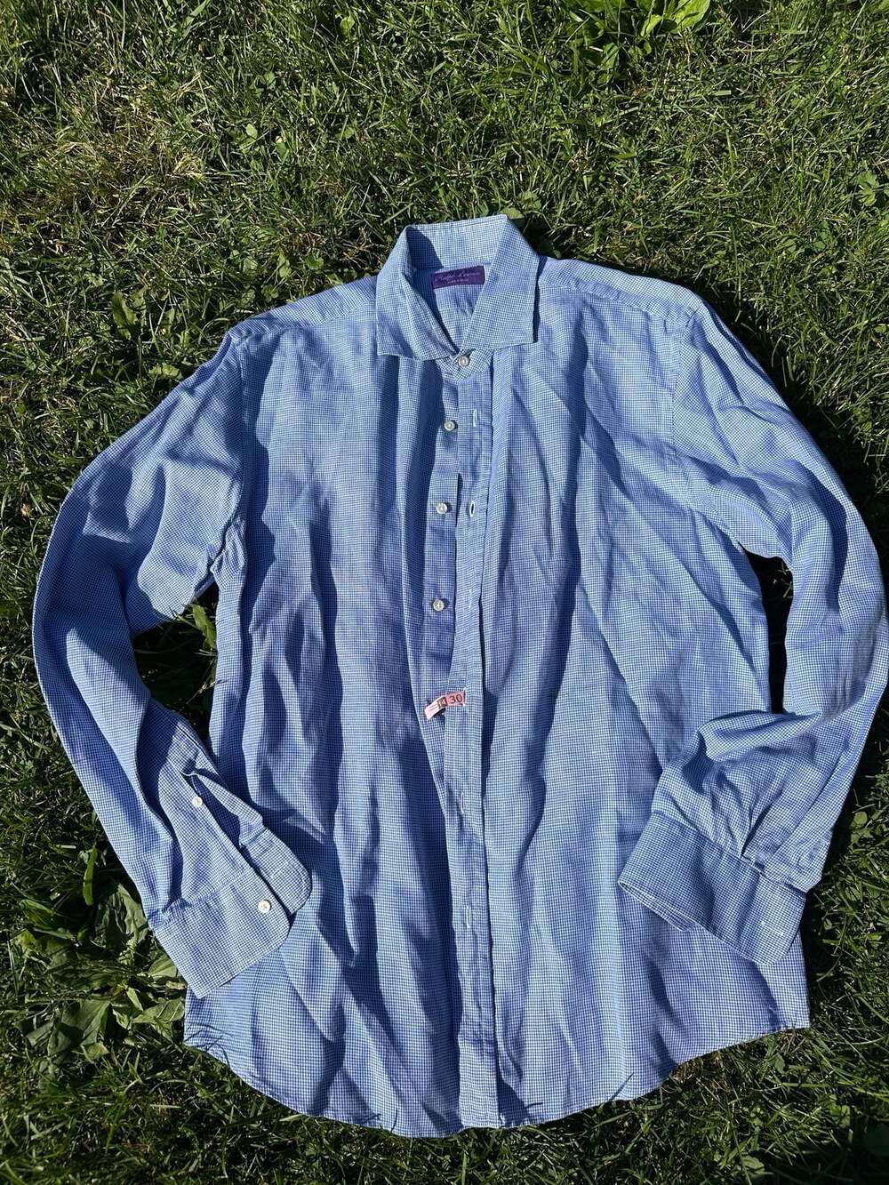 Ralph Lauren Purple Label Blue and White Patterned Button-Up Shirt